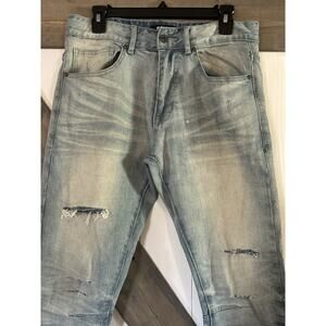 FBRK Men’s Jeans Light Distressed Holes Seams 32/32 90’s Y2K